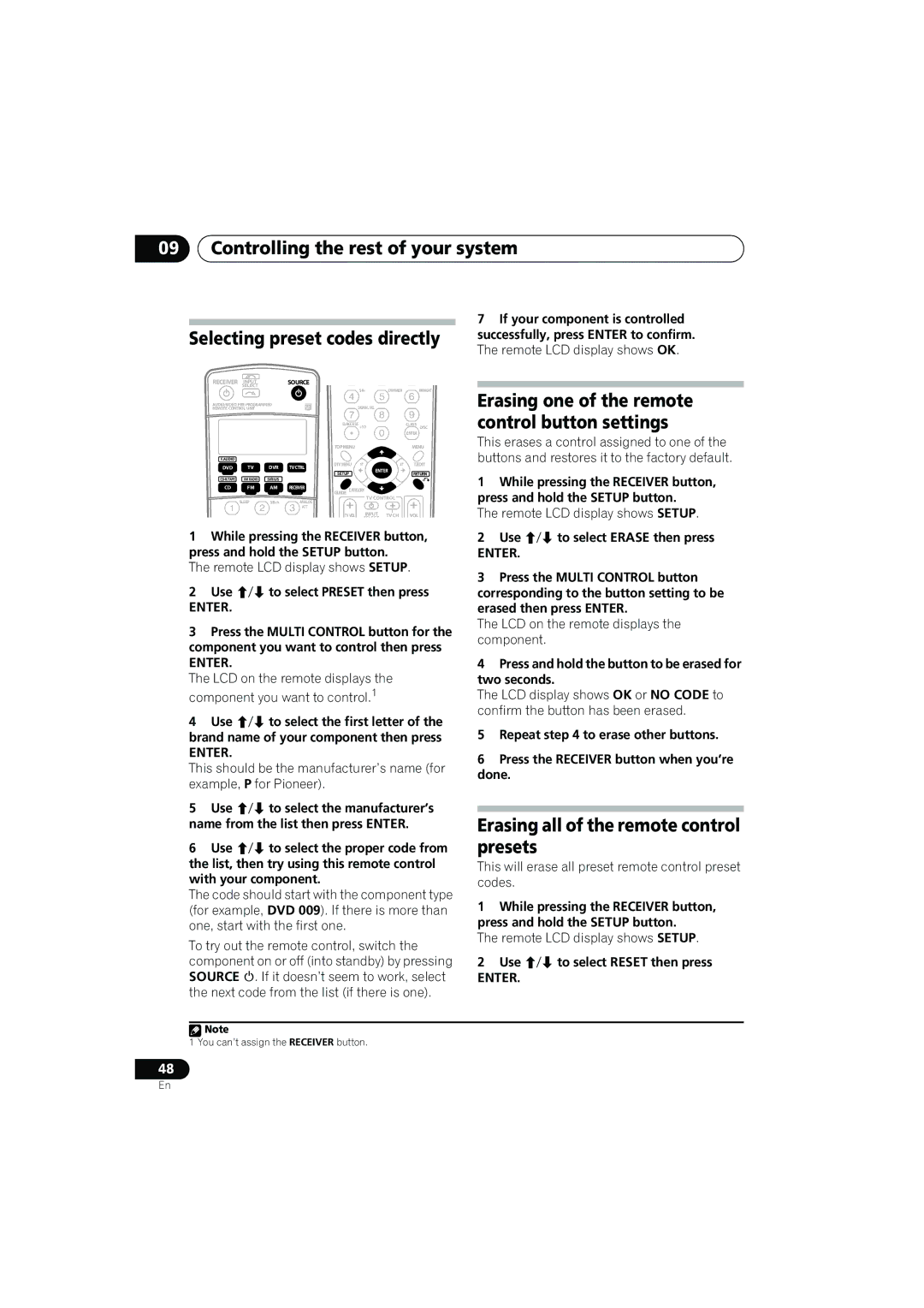 Pioneer VSX-917V manual Erasing all of the remote control presets, Use / to select Preset then press 