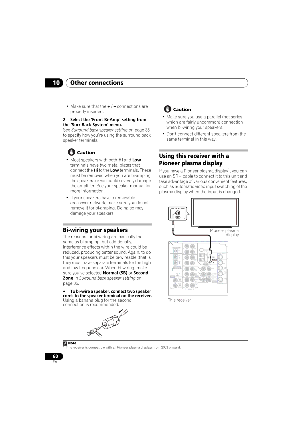 Pioneer VSX-917V manual Bi-wiring your speakers, Make sure that the + / connections are properly inserted 