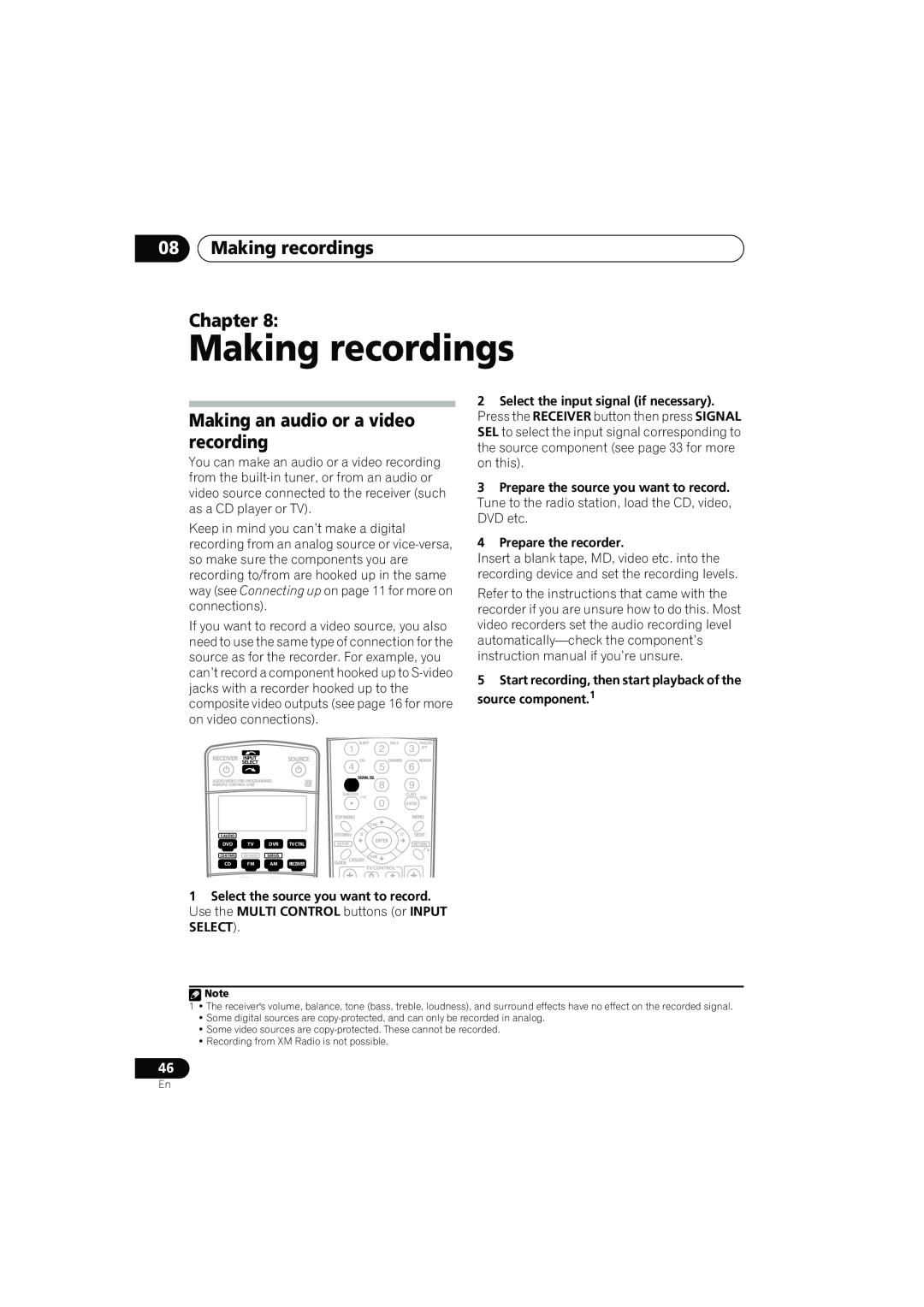 Pioneer VSX-917V manual 08Making recordings Chapter, Making an audio or a video recording 
