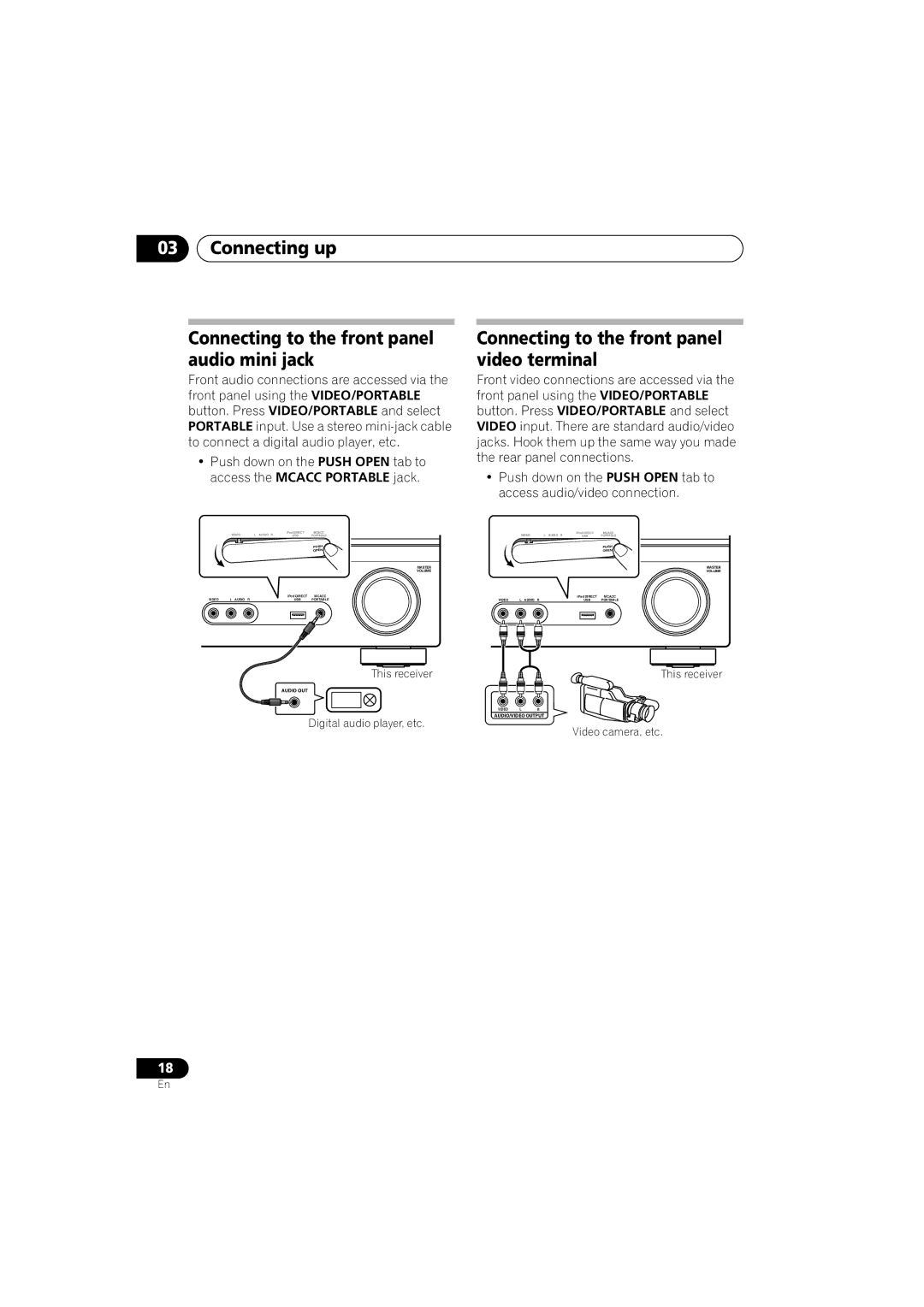 Pioneer VSX-918V-K, VSX-818V-K manual Connecting up Connecting to the front panel audio mini jack 