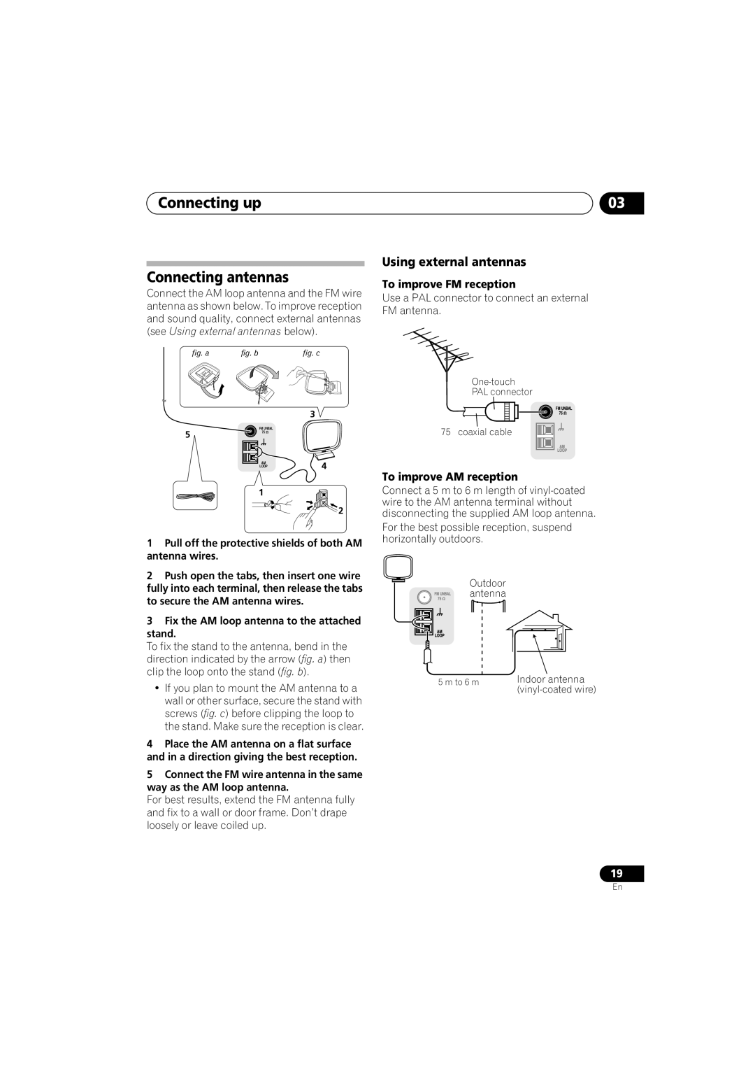 Pioneer VSX-818V-K, VSX-918V-K manual Connecting up Connecting antennas, Using external antennas, To improve FM reception 