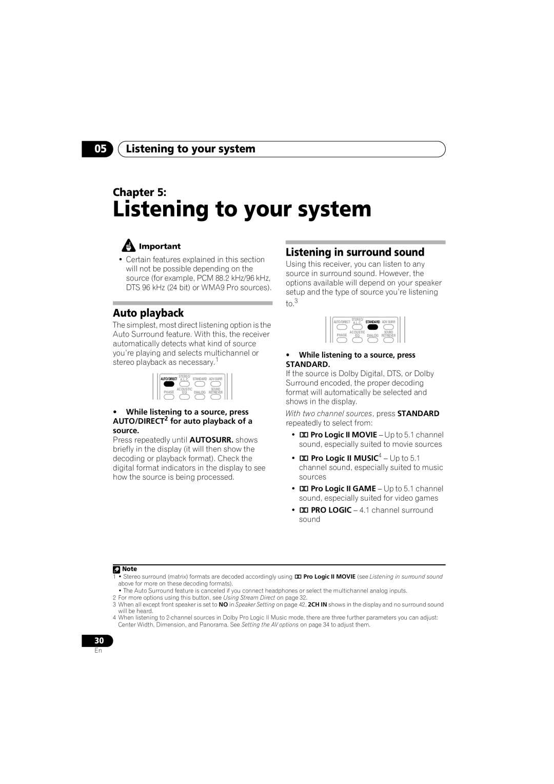 Pioneer VSX-918V-K, VSX-818V-K manual Listening to your system Chapter, Auto playback, Listening in surround sound 