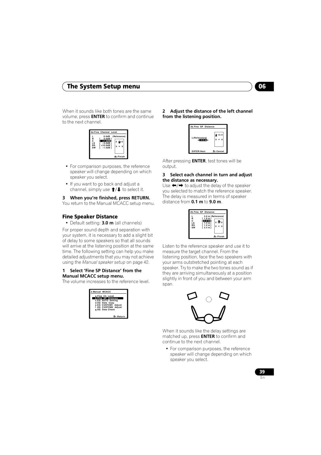 Pioneer VSX-818V-K, VSX-918V-K manual Fine Speaker Distance, Select ‘Fine SP Distance’ from the Manual Mcacc setup menu 