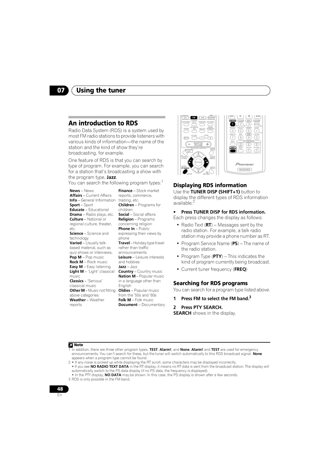 Pioneer VSX-918V-K manual Using the tuner An introduction to RDS, Displaying RDS information, Searching for RDS programs 