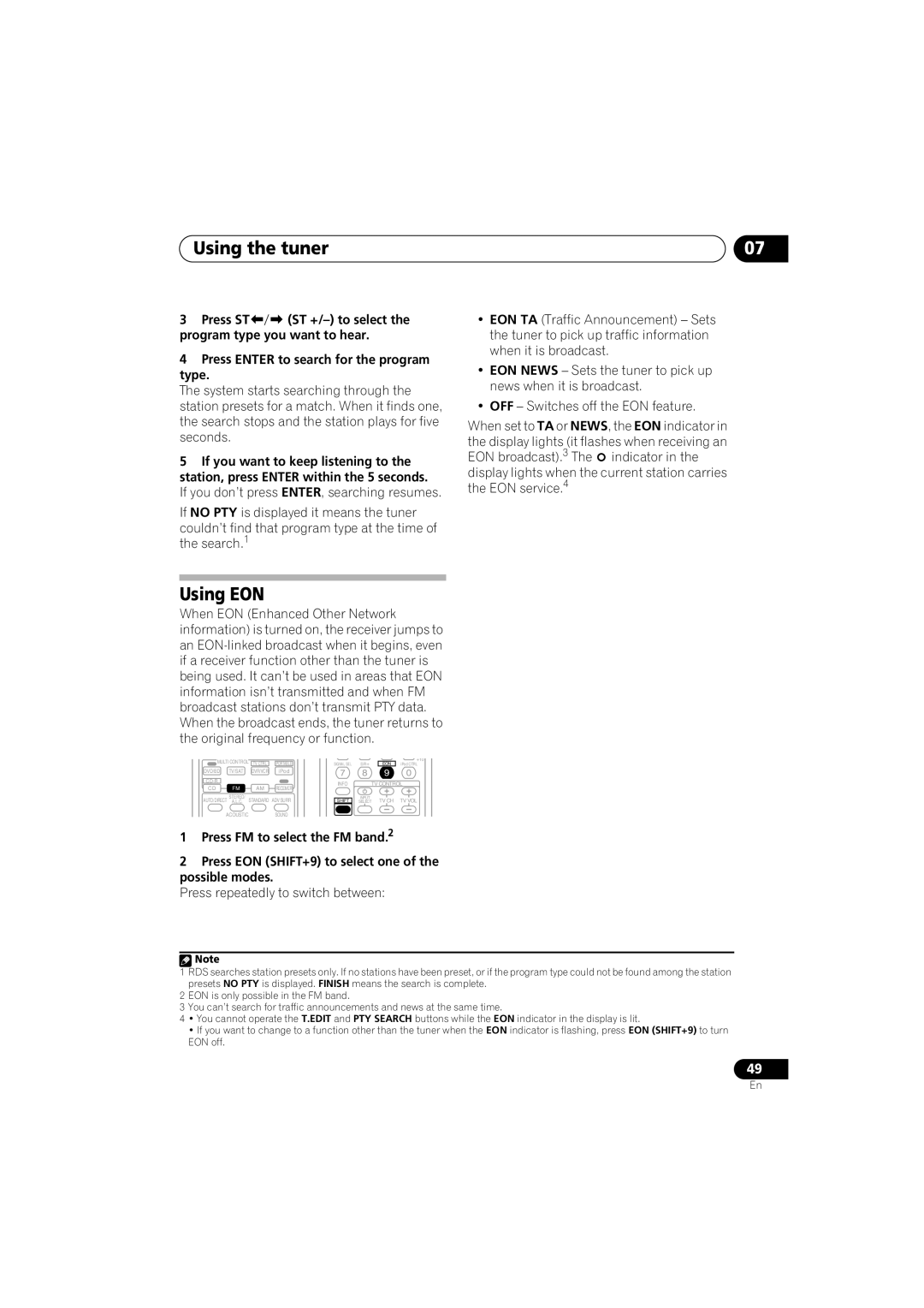 Pioneer VSX-818V-K, VSX-918V-K manual Using the tuner, Using EON 