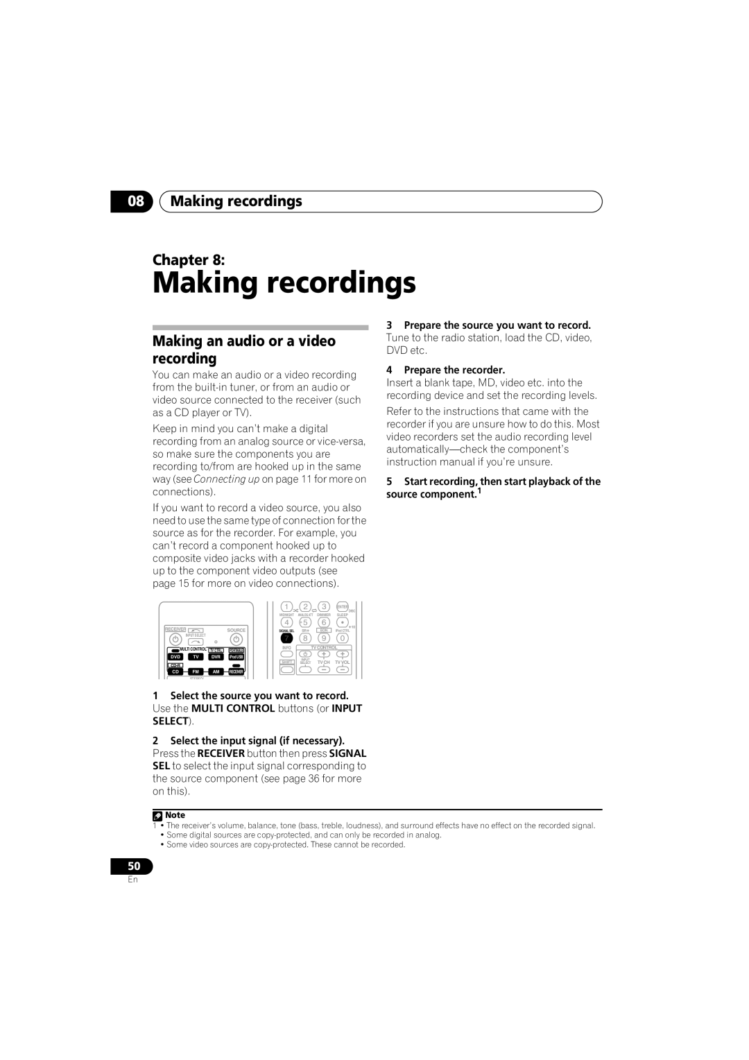 Pioneer VSX-918V-K, VSX-818V-K manual Making recordings Chapter, Making an audio or a video recording 