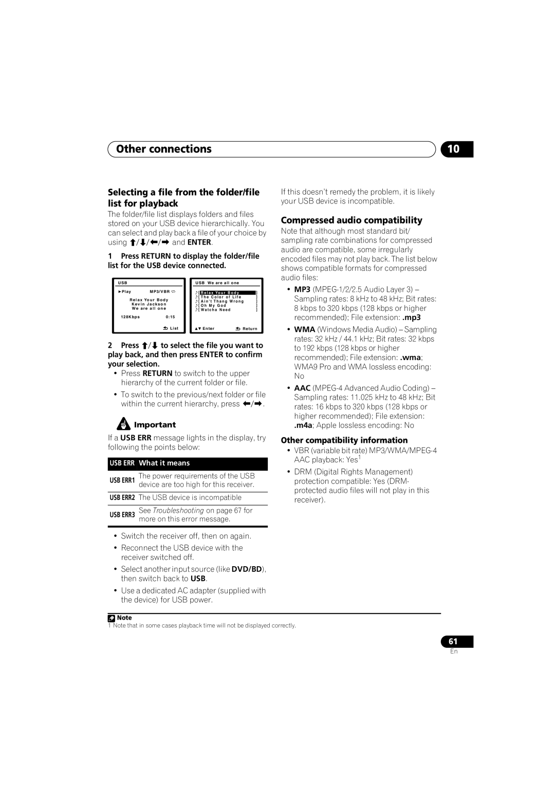 Pioneer VSX-818V-K, VSX-918V-K Selecting a file from the folder/file list for playback, Compressed audio compatibility 