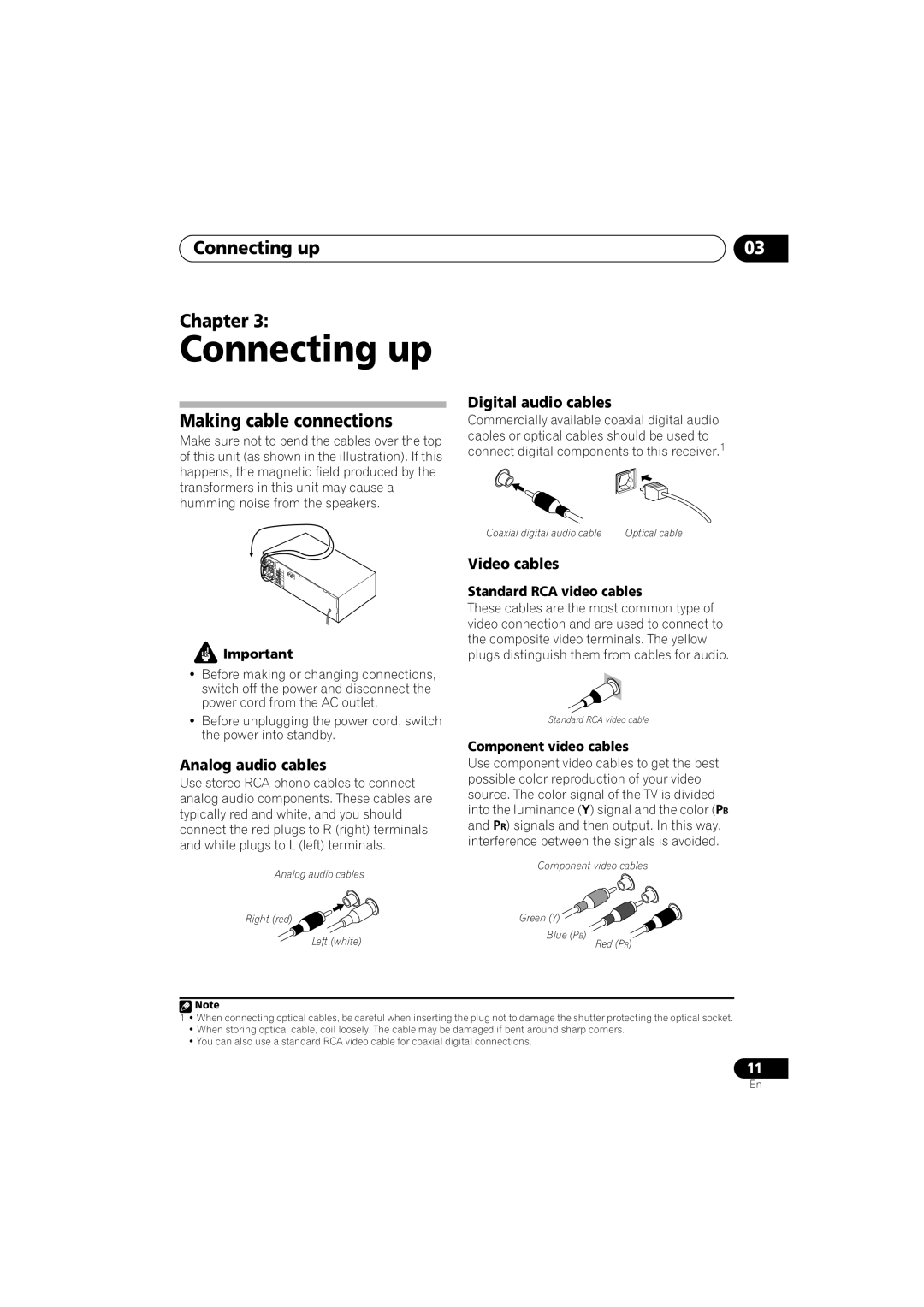 Pioneer VSX-818V-K manual Connecting up Chapter, Making cable connections, Digital audio cables, Video cables, Español 
