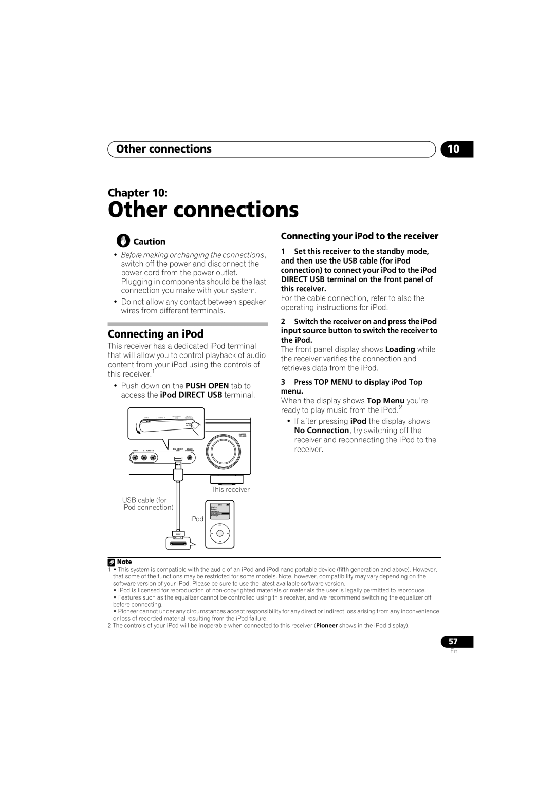Pioneer VSX-818V-K manual Other connections Chapter, Connecting an iPod, Connecting your iPod to the receiver, English 