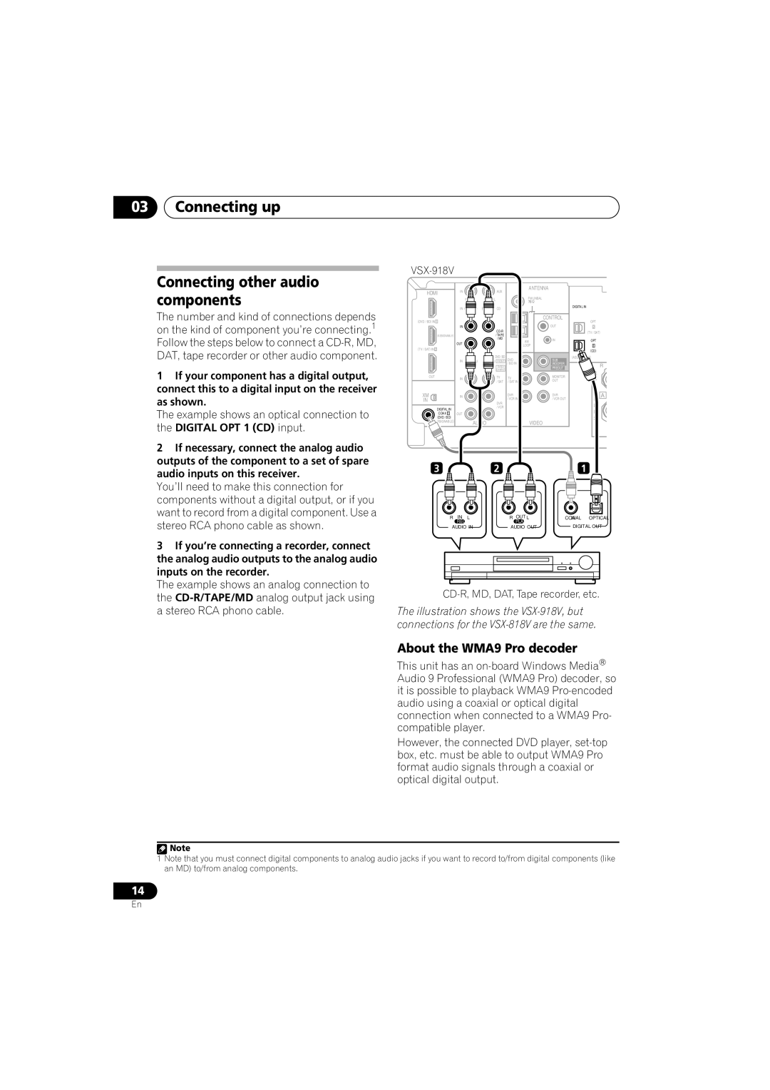 Pioneer VSX-918V, VSX-818V Connecting up Connecting other audio components, About the WMA9 Pro decoder 