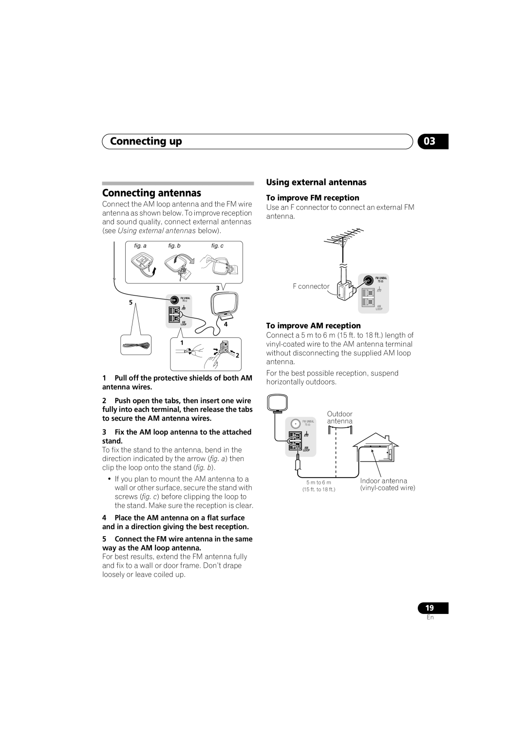 Pioneer VSX-818V, VSX-918V Connecting up Connecting antennas, Using external antennas, To improve FM reception 