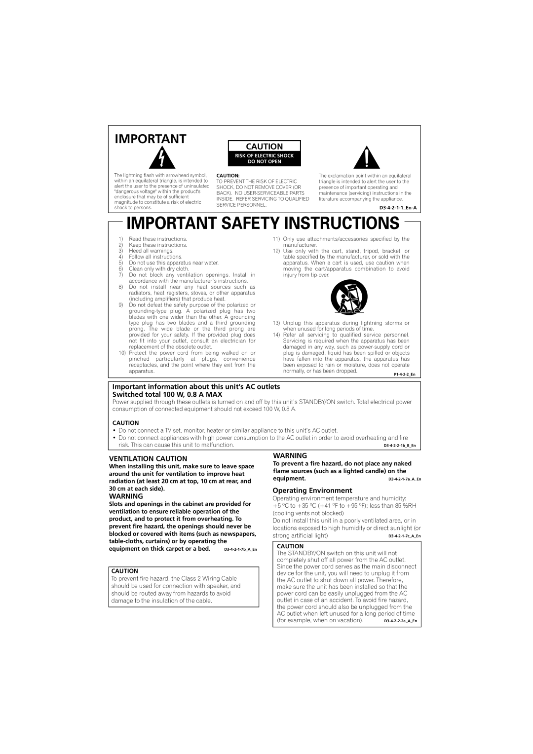 Pioneer VSX-818V, VSX-918V operating instructions Ventilation Caution, Operating Environment 