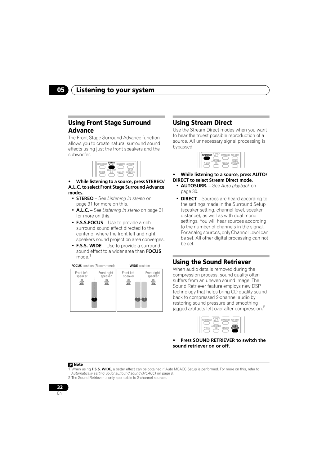 Pioneer VSX-918V, VSX-818V Listening to your system Using Front Stage Surround Advance, Using Stream Direct 