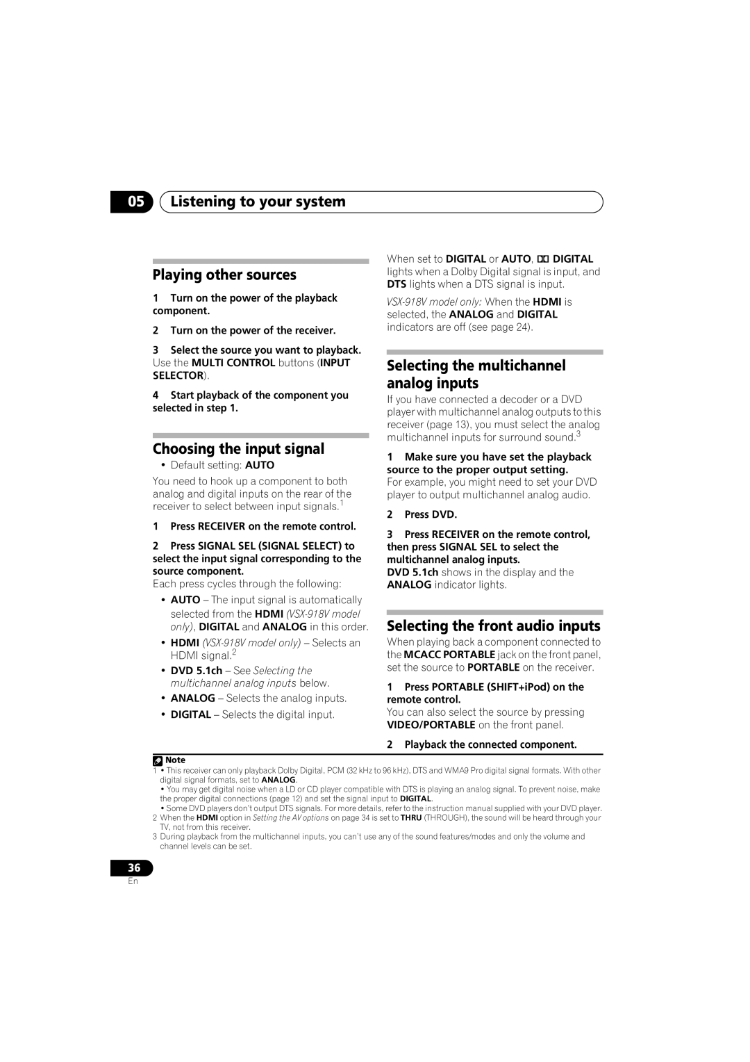 Pioneer VSX-918V, VSX-818V operating instructions Listening to your system Playing other sources, Choosing the input signal 