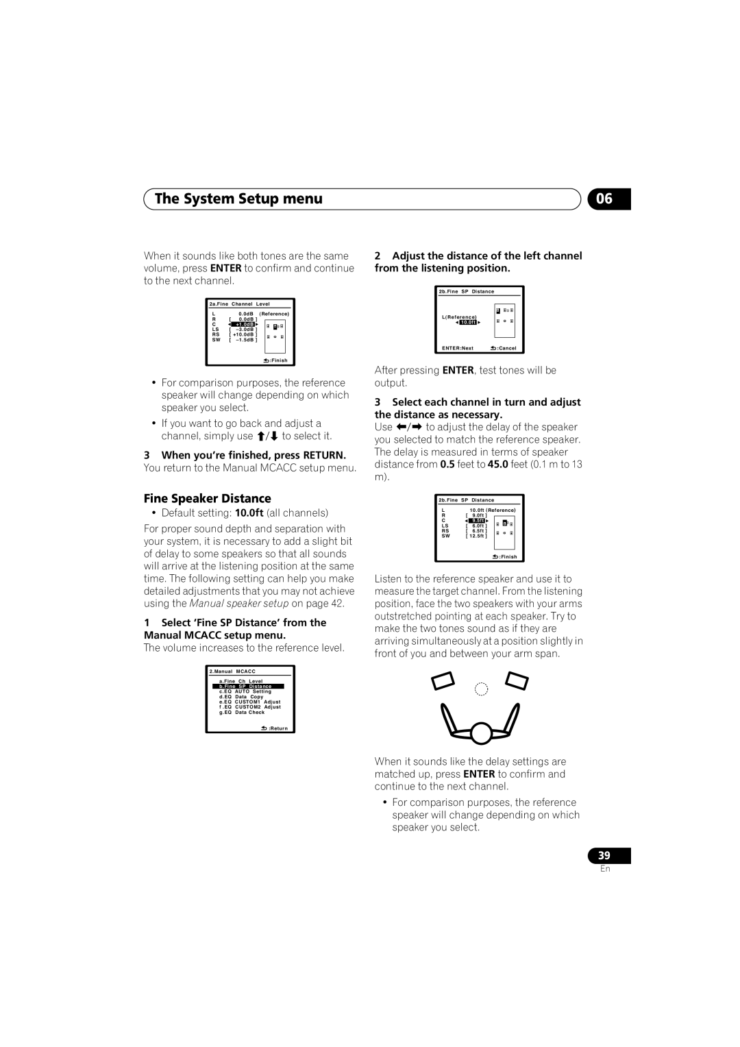 Pioneer VSX-818V, VSX-918V Fine Speaker Distance, Select ‘Fine SP Distance’ from the Manual Mcacc setup menu 