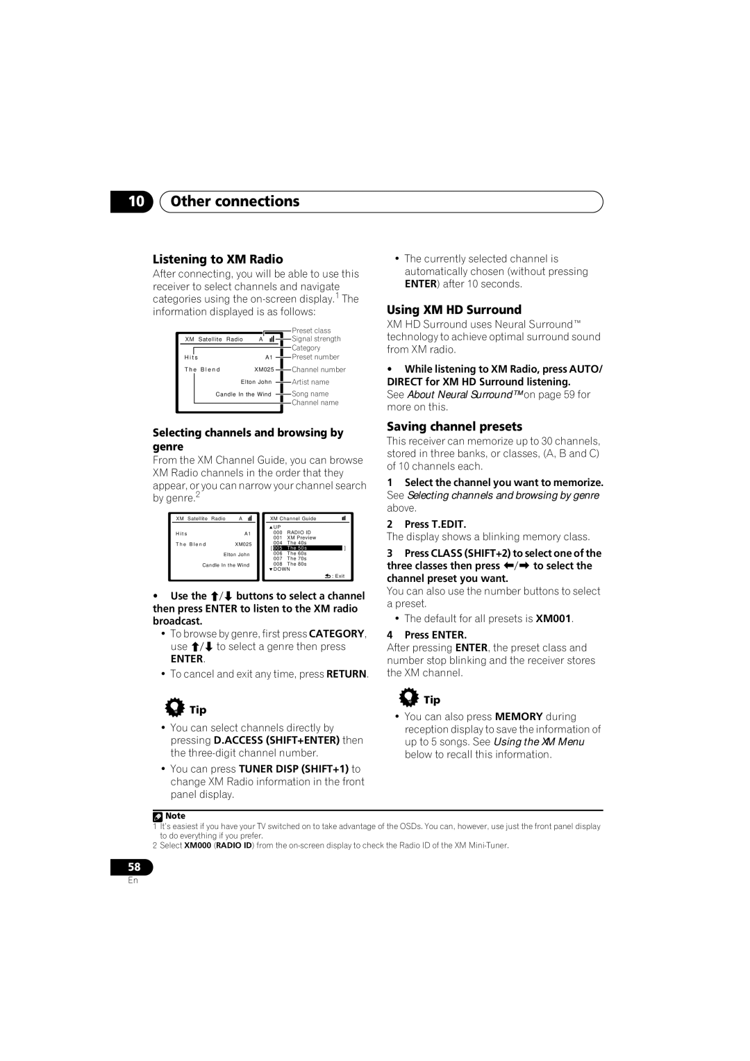 Pioneer VSX-918V, VSX-818V operating instructions Listening to XM Radio, Using XM HD Surround, Saving channel presets 