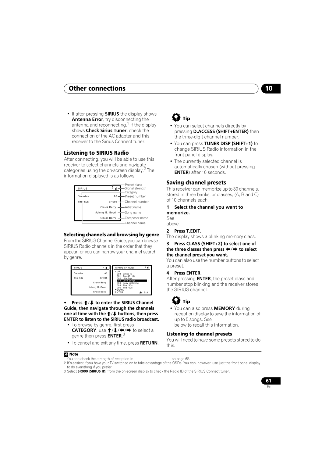 Pioneer VSX-818V, VSX-918V Listening to Sirius Radio, Select the channel you want to memorize, One at time with 