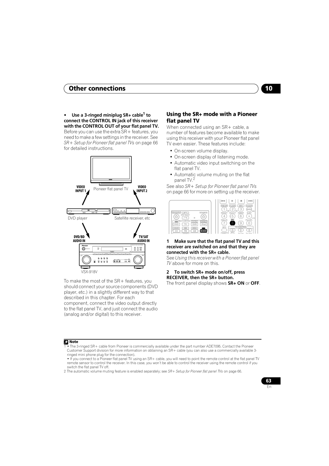 Pioneer VSX-818V, VSX-918V operating instructions Using the SR+ mode with a Pioneer flat panel TV 