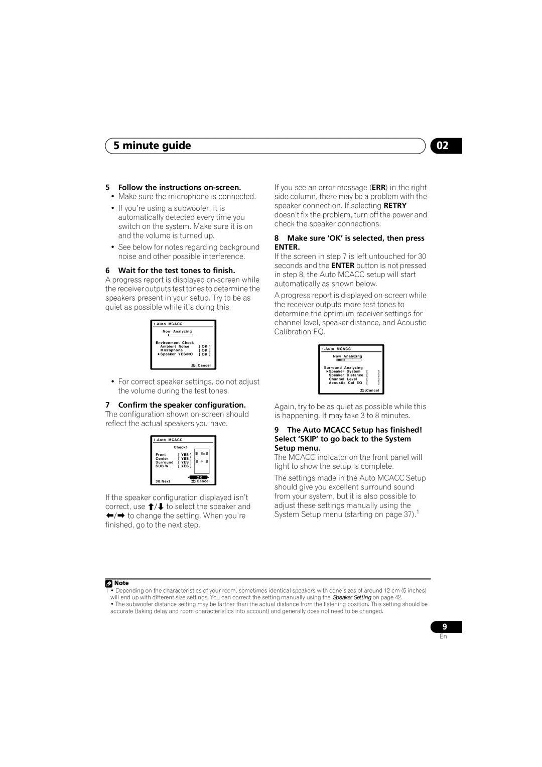 Pioneer VSX-818V, VSX-918V Minute guide, Follow the instructions on-screen, Wait for the test tones to finish, Enter 