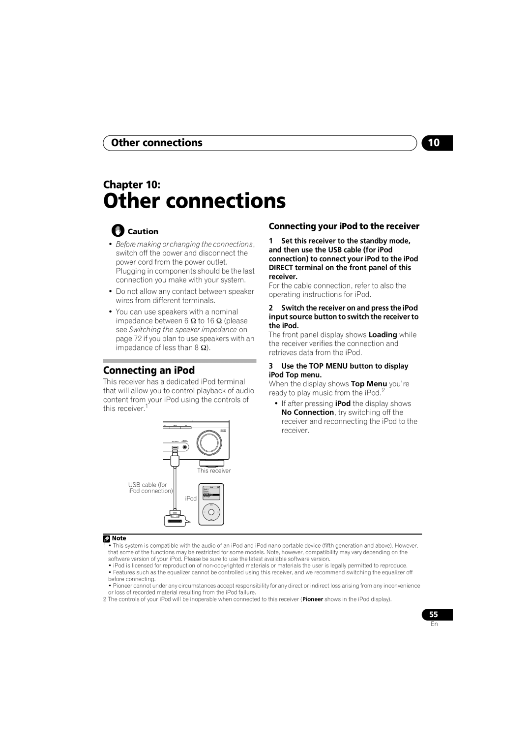 Pioneer VSX-818V Other connections Chapter, Connecting an iPod, Connecting your iPod to the receiver, English 