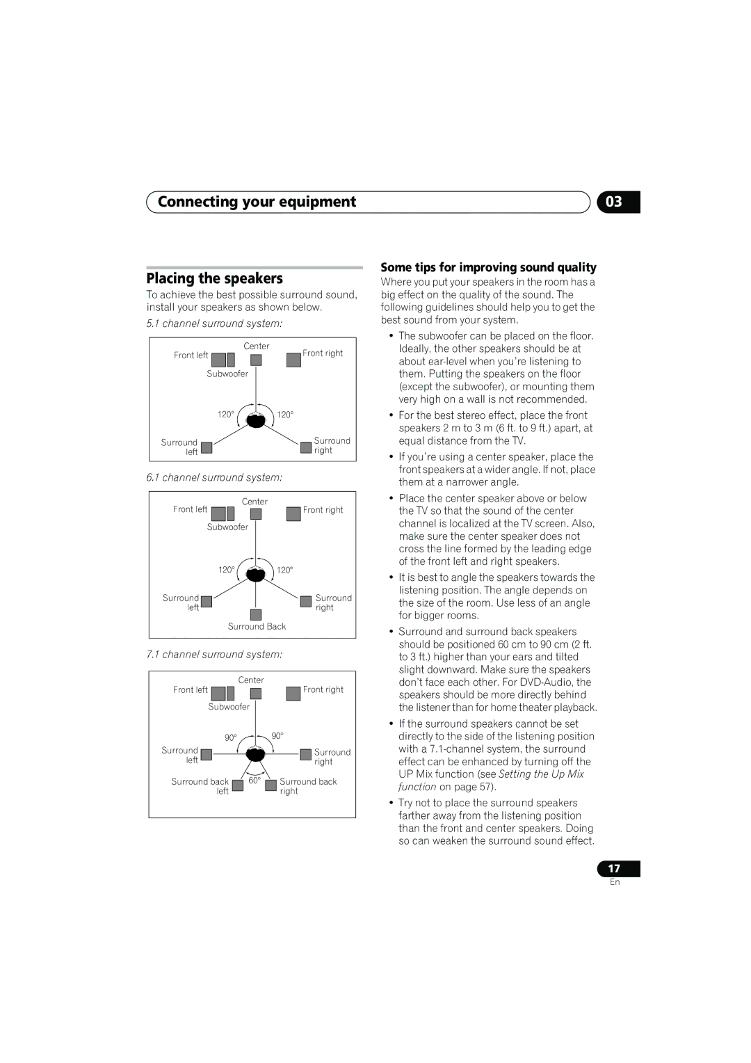 Pioneer VSX-919AH-K manual Connecting your equipment Placing the speakers, Some tips for improving sound quality 