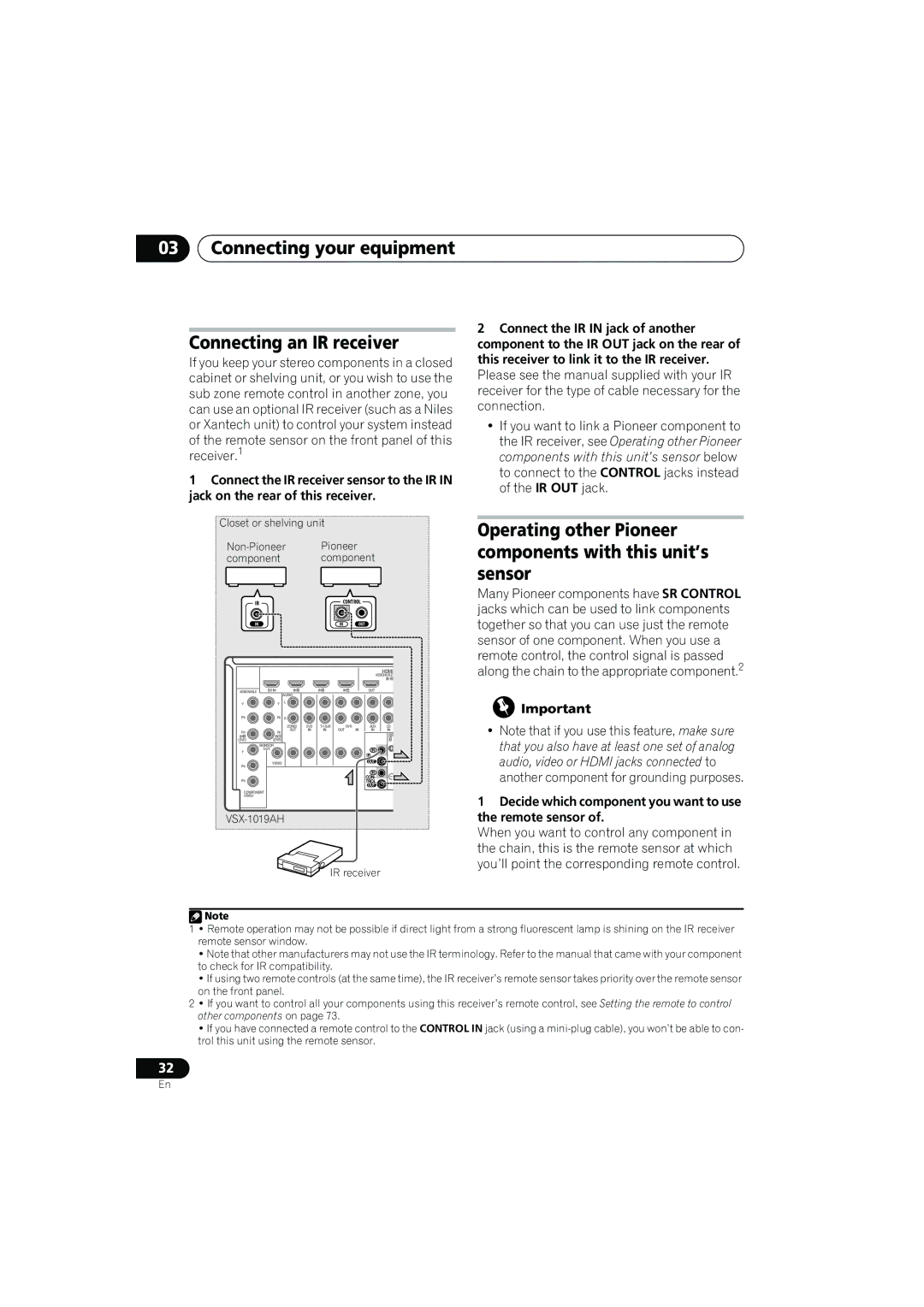 Pioneer VSX-919AH-K manual Connecting your equipment Connecting an IR receiver 