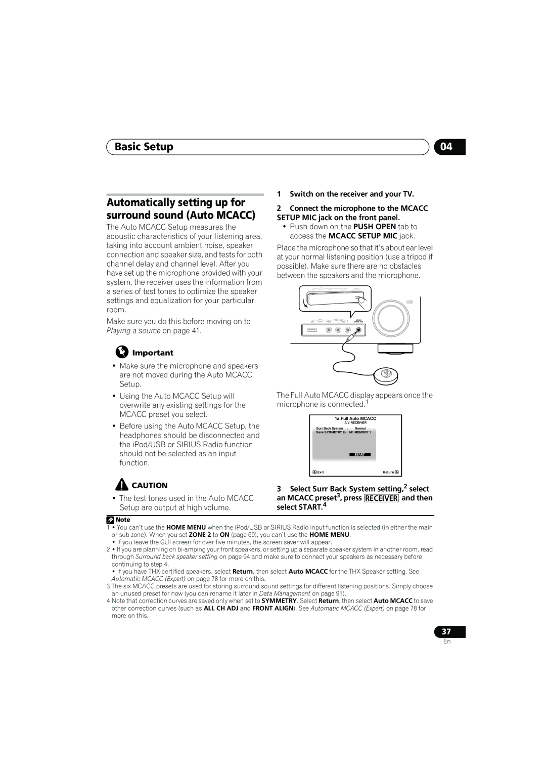 Pioneer VSX-919AH-K manual Basic Setup, Switch on the receiver and your TV, 1a.Full Auto Mcacc 