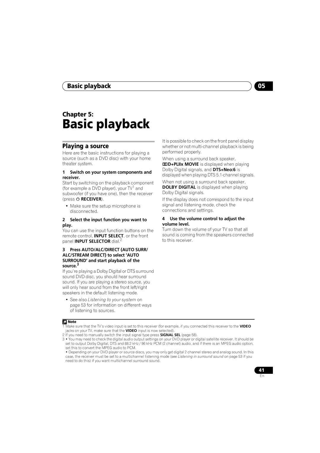 Pioneer VSX-919AH-K manual Basic playback Chapter, Playing a source 