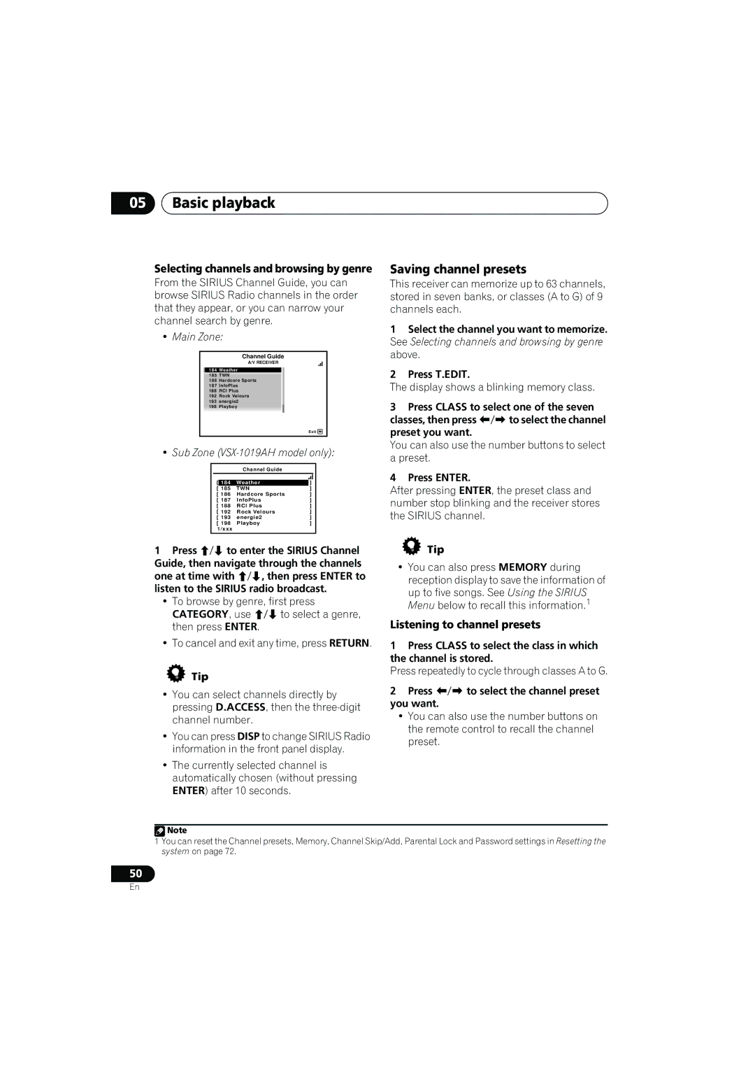 Pioneer VSX-919AH-K manual Saving channel presets, Selecting channels and browsing by genre, Listening to channel presets 