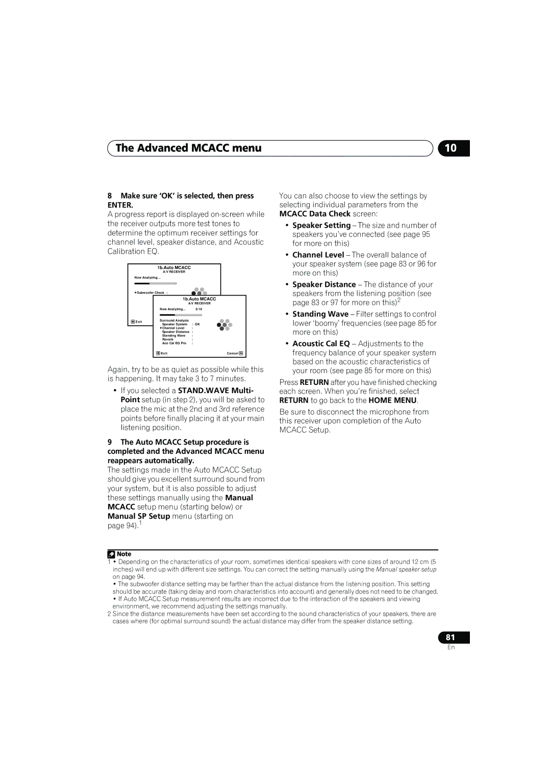 Pioneer VSX-919AH-K manual Now Analyzing Subwoofer Check 