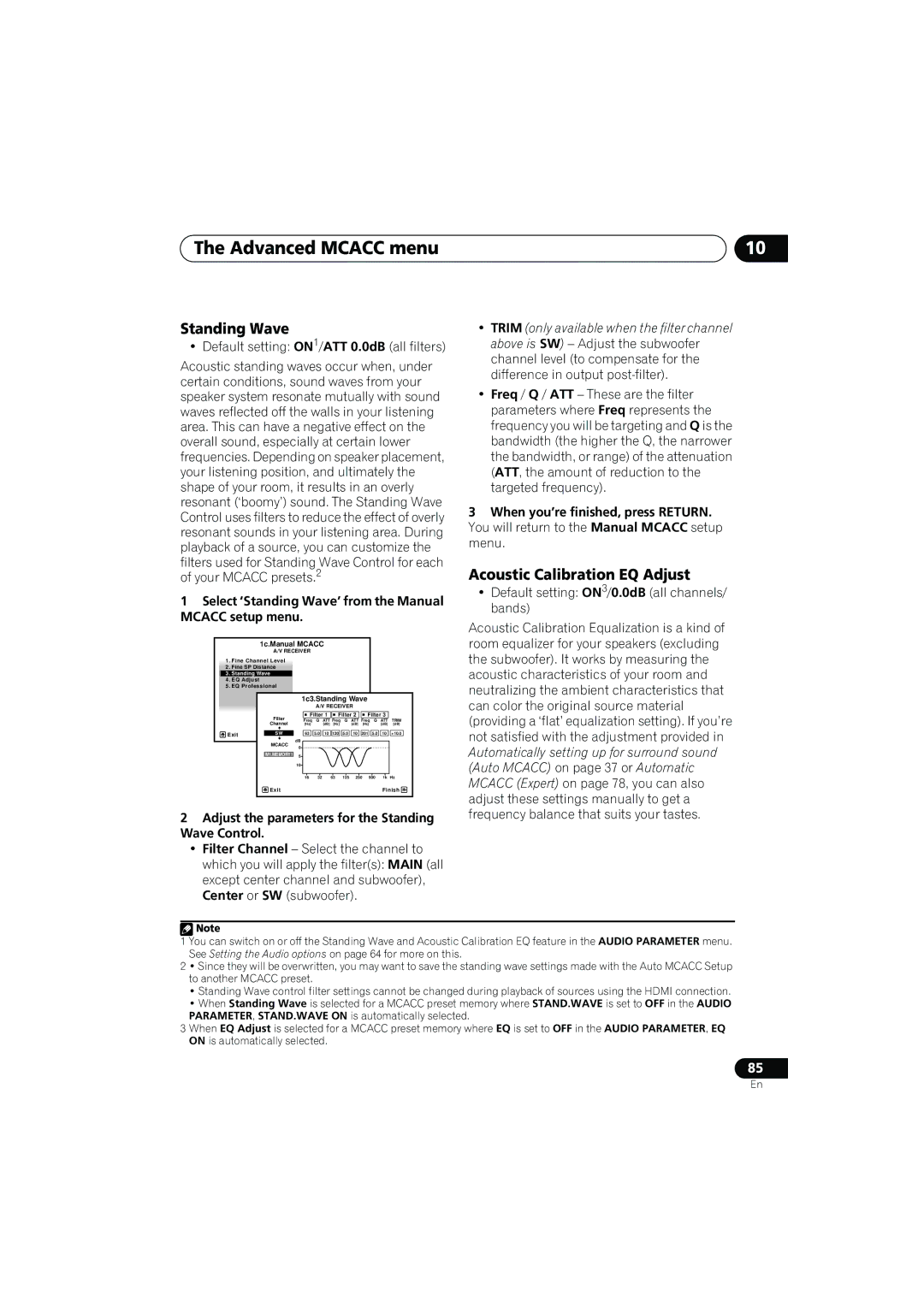 Pioneer VSX-919AH-K manual Acoustic Calibration EQ Adjust, Select ‘Standing Wave’ from the Manual Mcacc setup menu 