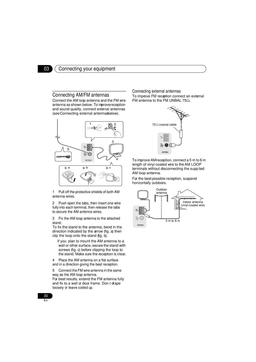 Pioneer VSX-919AH-S manual Connecting your equipment Connecting AM/FM antennas, Connecting external antennas 