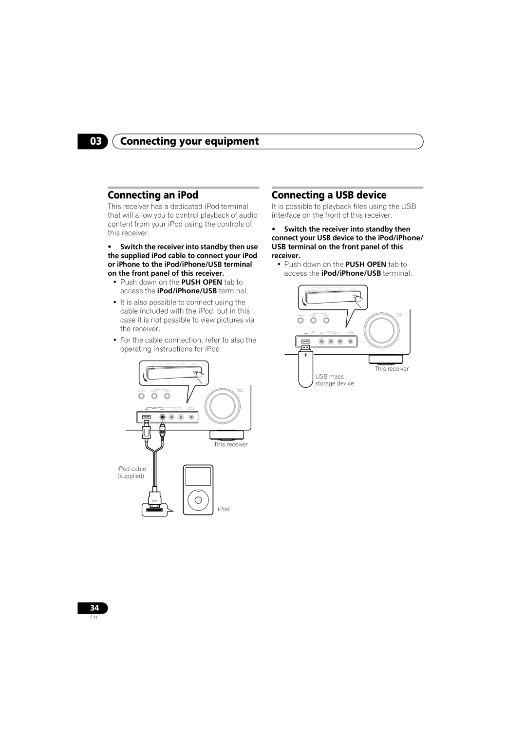 Pioneer VSX-919AH-S manual Connecting your equipment Connecting an iPod, Connecting a USB device 