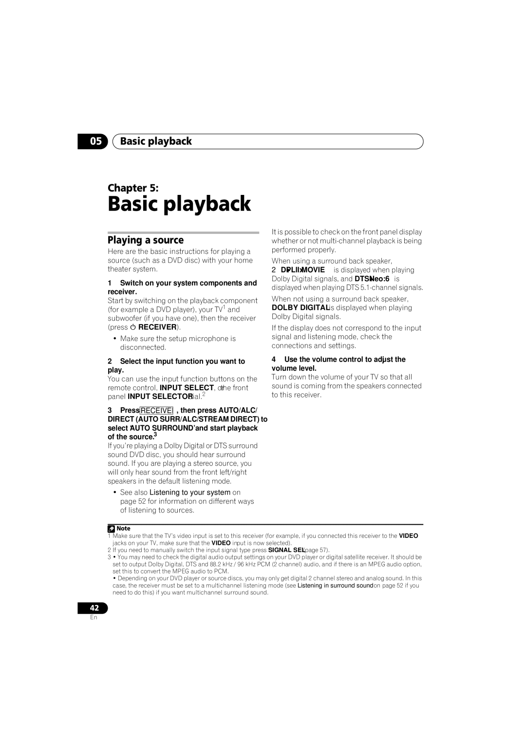 Pioneer VSX-919AH-S manual Basic playback Chapter, Playing a source 