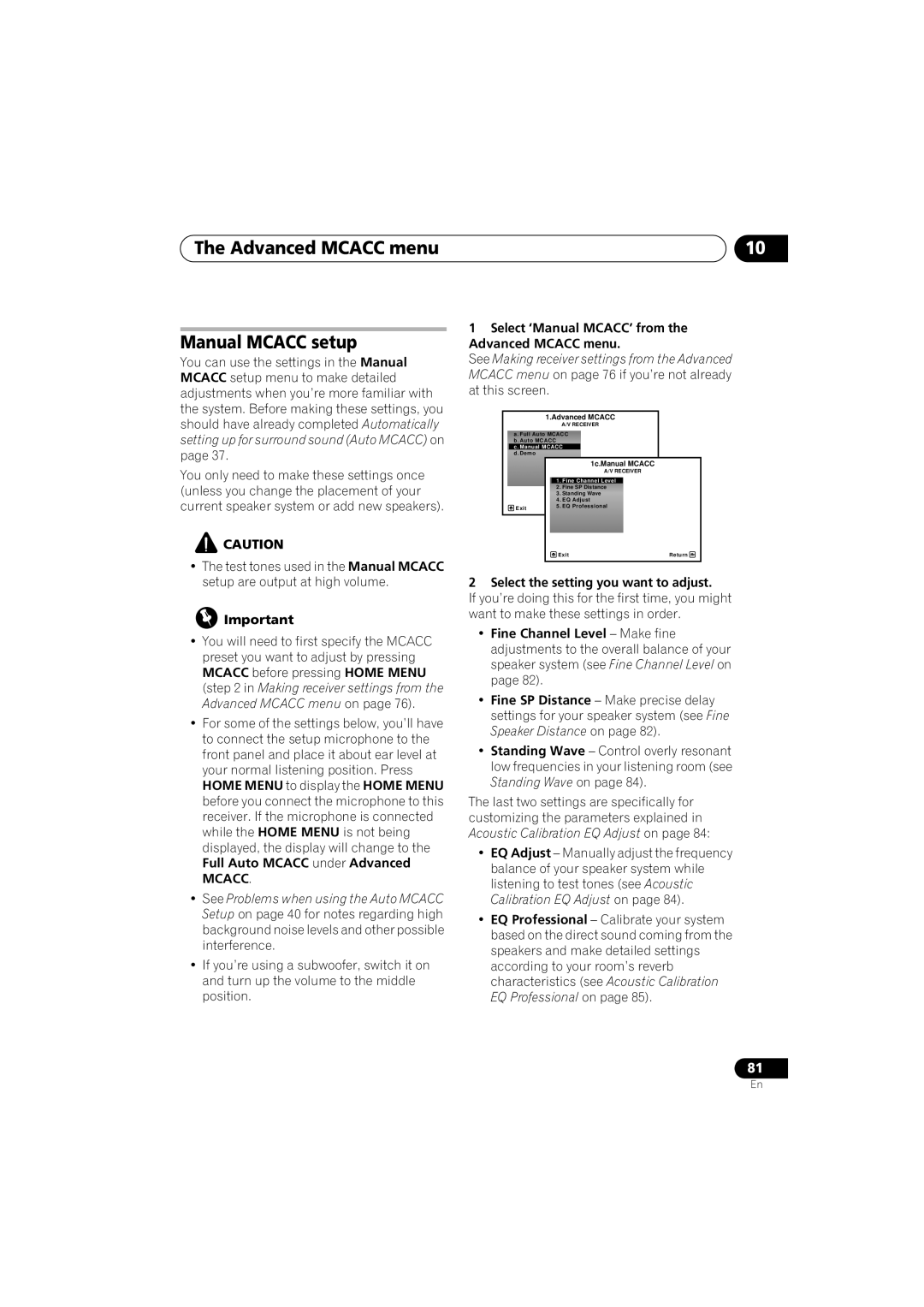 Pioneer VSX-919AH-S manual Advanced Mcacc menu Manual Mcacc setup, Select ‘Manual MCACC’ from the Advanced Mcacc menu 