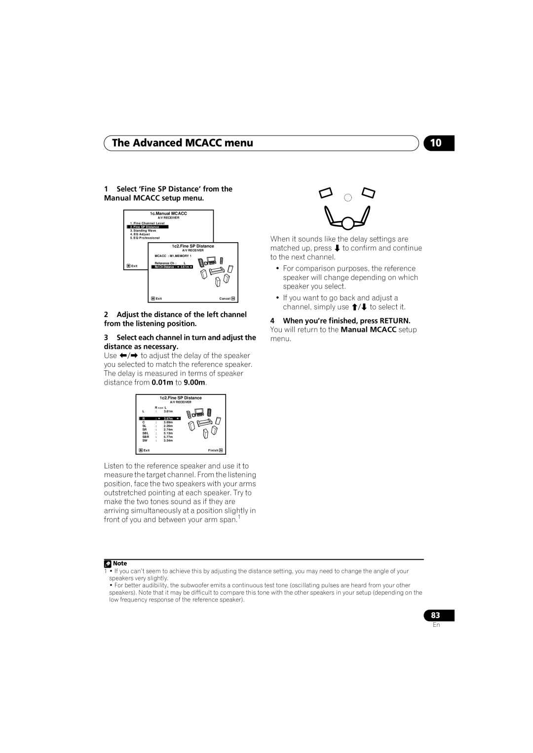 Pioneer VSX-919AH-S manual Select ‘Fine SP Distance’ from the Manual Mcacc setup menu, Distance as necessary 