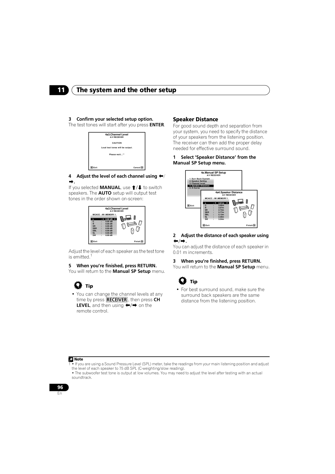 Pioneer VSX-919AH-S manual Confirm your selected setup option, Adjust the distance of each speaker using 