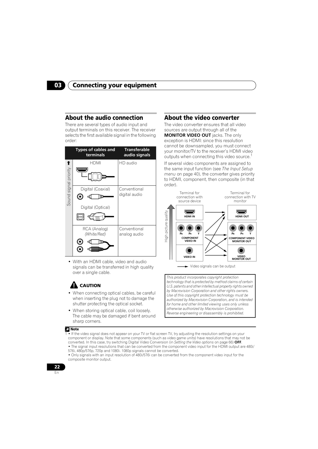 Pioneer VSX-919AH-S manual About the audio connection, About the video converter, 03Connecting your equipment 