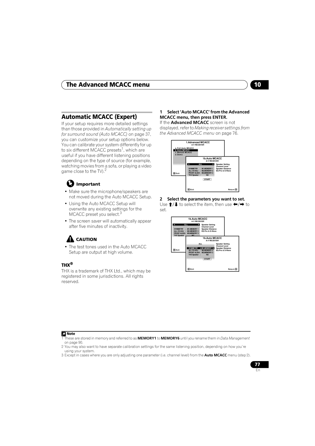 Pioneer VSX-919AH-S manual The Advanced MCACC menu Automatic MCACC Expert 