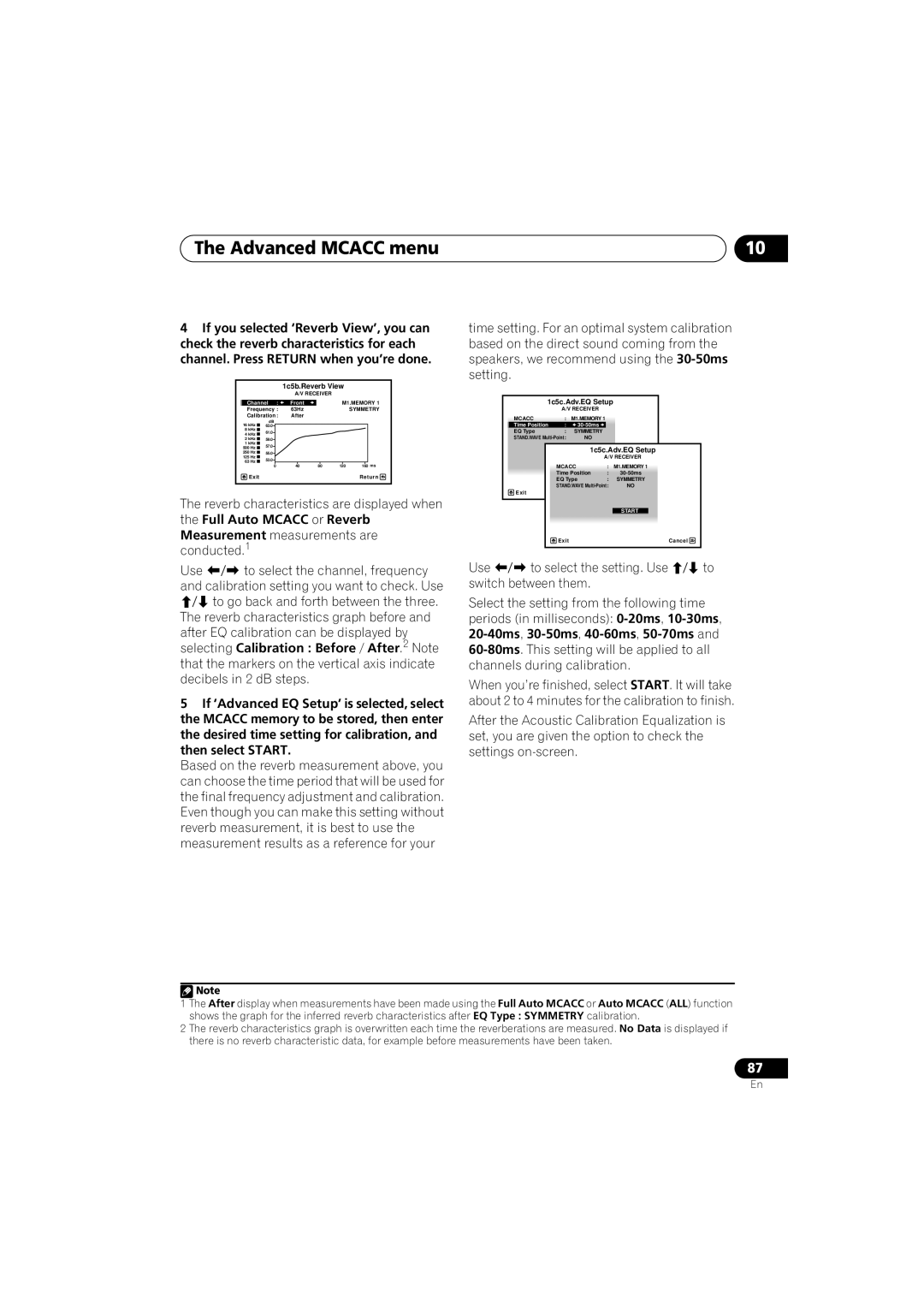 Pioneer VSX-919AH-S manual The Advanced MCACC menu, Select the setting from the following time 