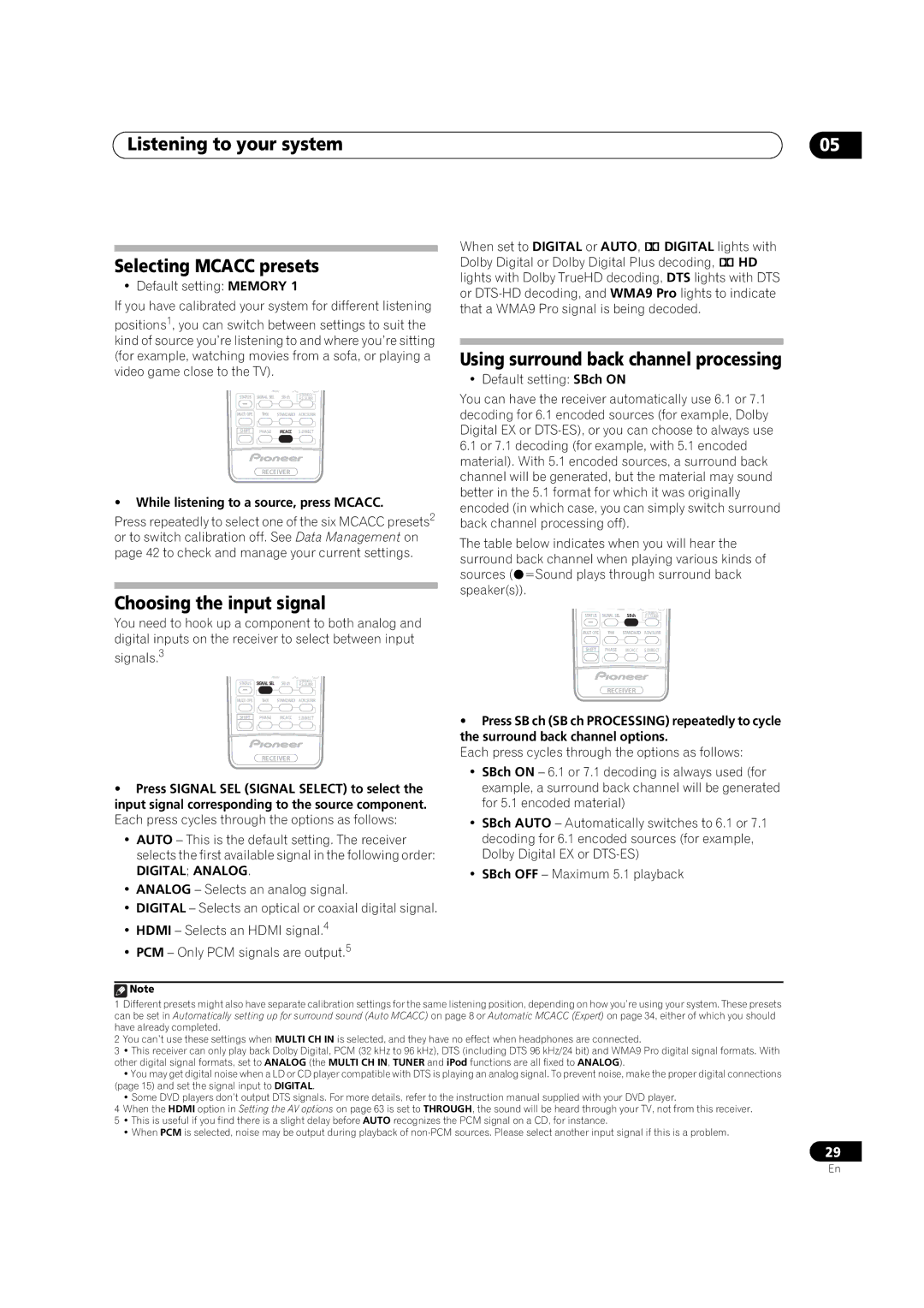 Pioneer VSX-91TXH manual Listening to your system Selecting Mcacc presets, Choosing the input signal, Digital Analog 