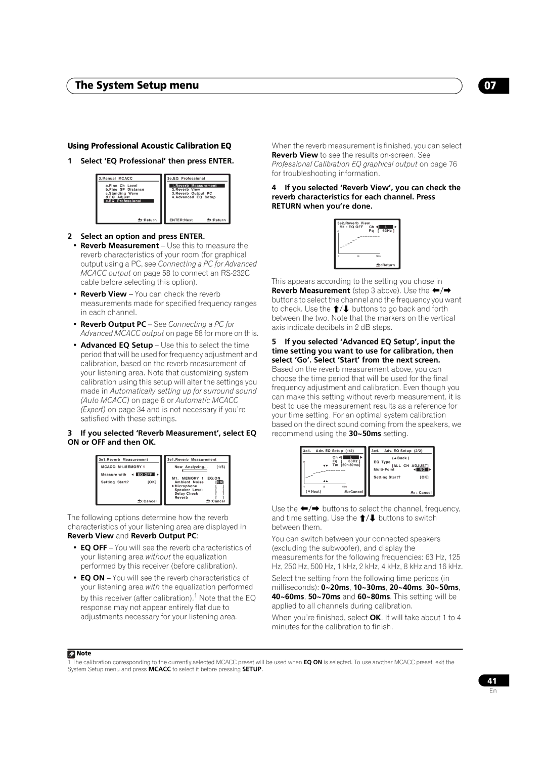 Pioneer VSX-91TXH manual Using Professional Acoustic Calibration EQ, Select ‘EQ Professional’ then press Enter 