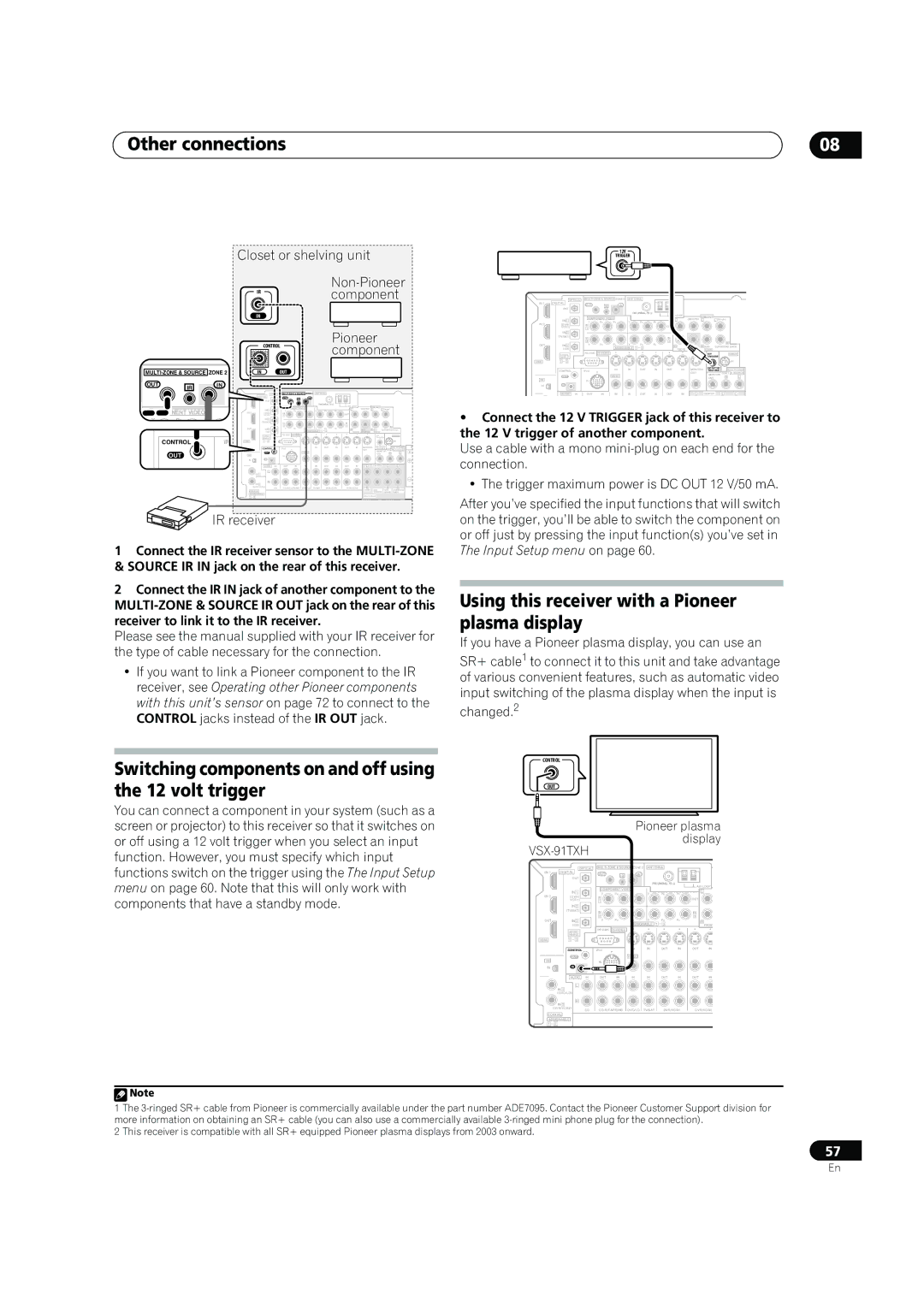 Pioneer VSX-91TXH manual Switching components on and off using the 12 volt trigger, Pioneer plasma display 