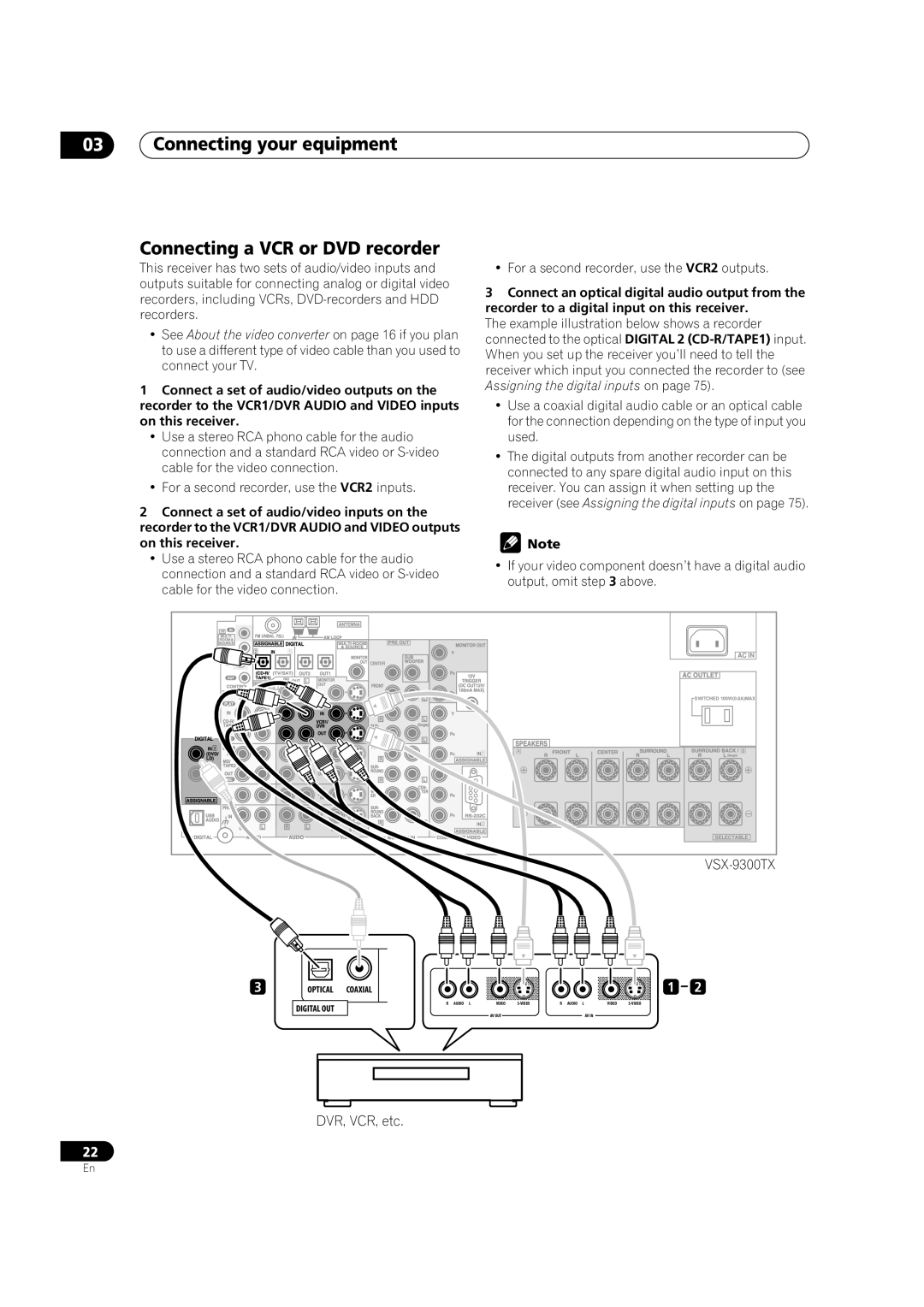 Pioneer VSX-9300TX manual Connecting your equipment Connecting a VCR or DVD recorder 