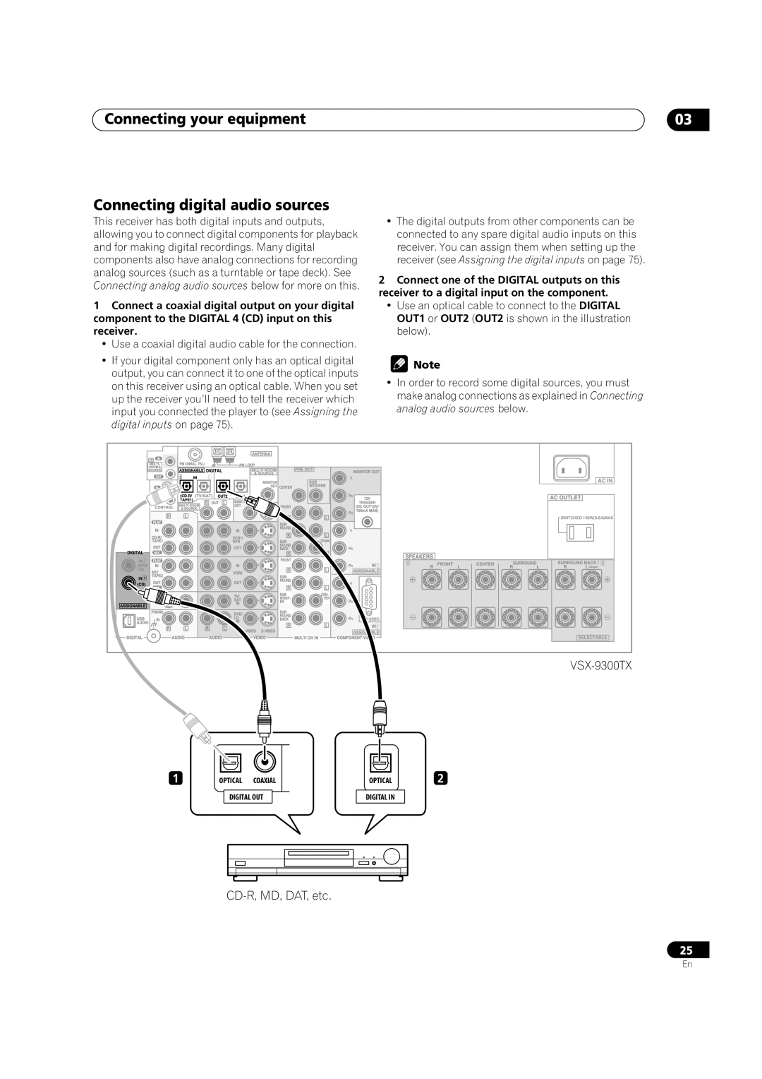 Pioneer VSX-9300TX manual Connecting your equipment Connecting digital audio sources 