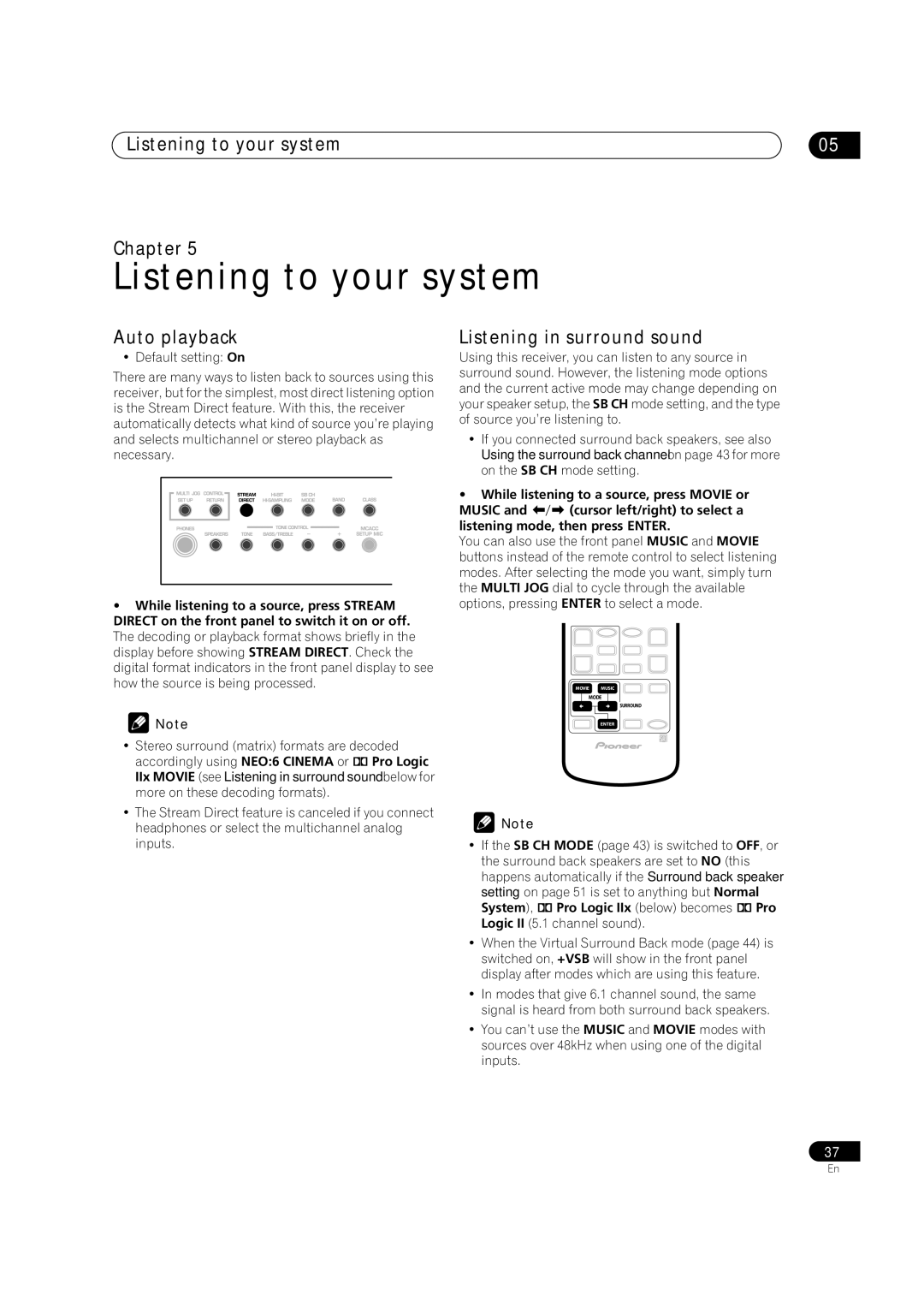 Pioneer VSX-9300TX manual Listening to your system Chapter, Auto playback Listening in surround sound 