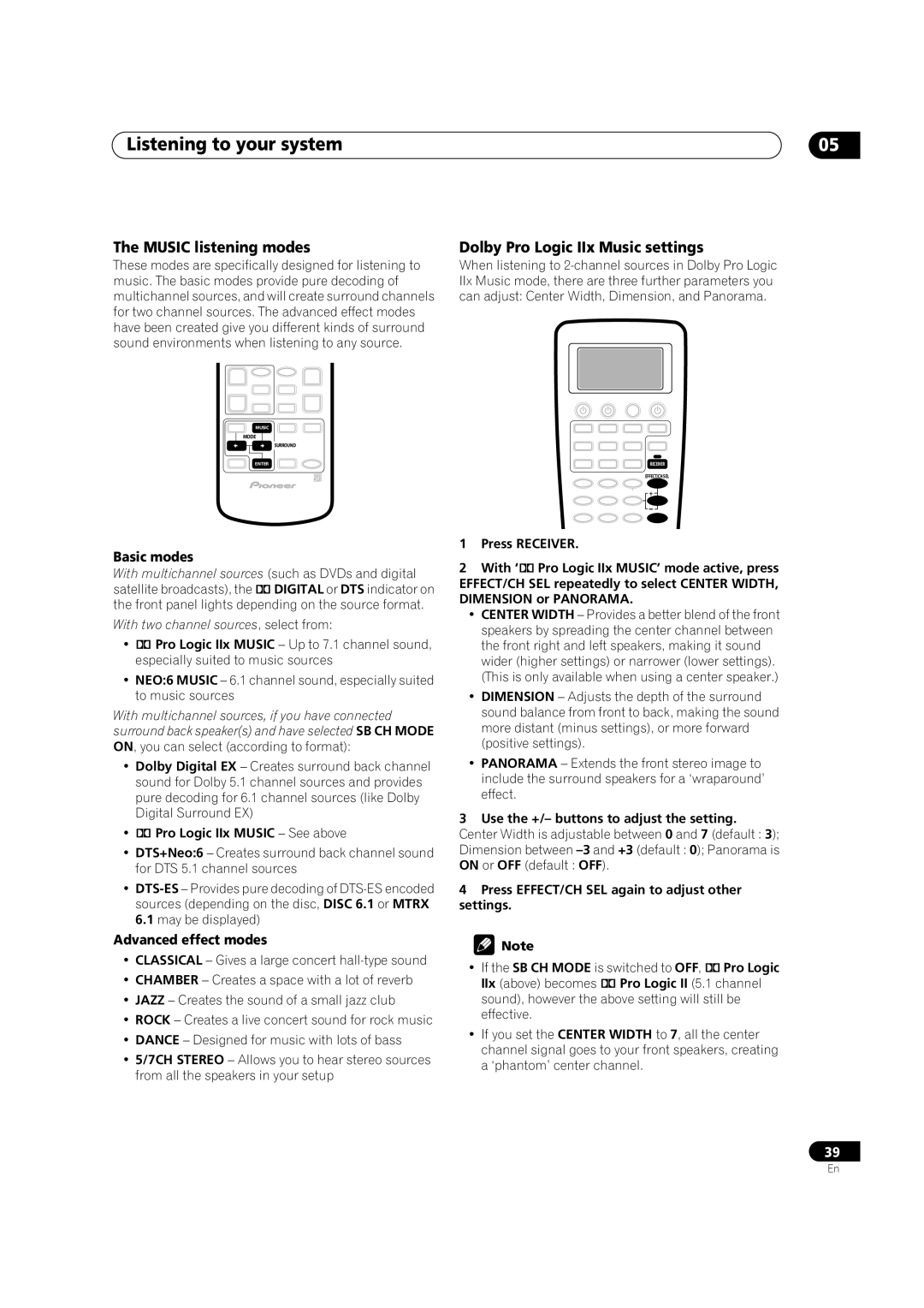 Pioneer VSX-9300TX manual Music listening modes, Dolby Pro Logic IIx Music settings, Pro Logic IIx Music See above 