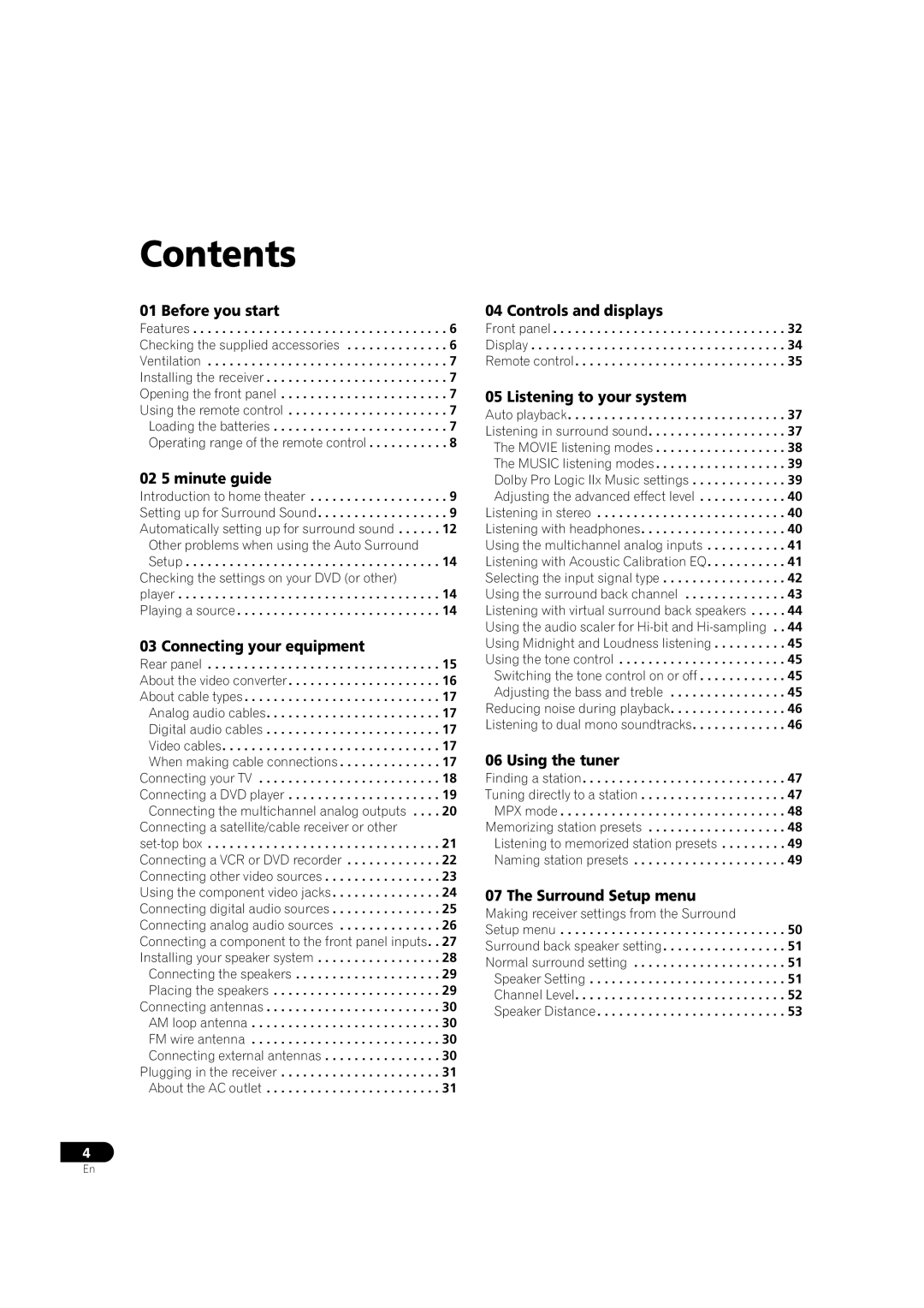 Pioneer VSX-9300TX manual Contents 