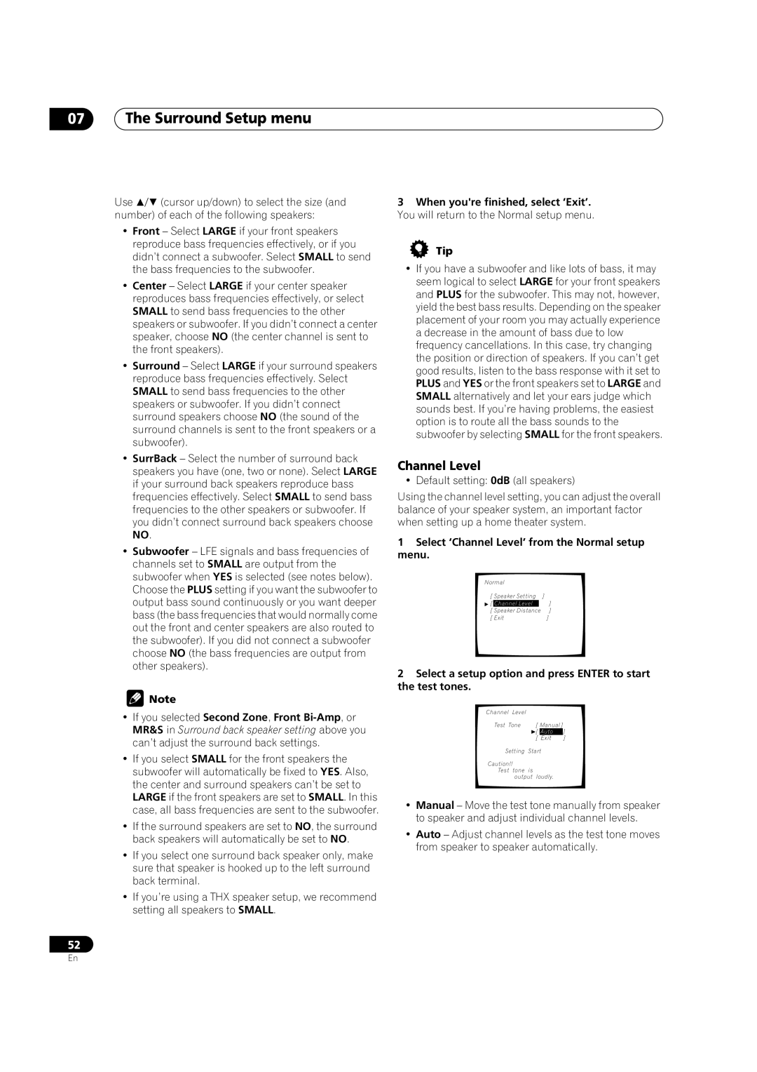 Pioneer VSX-9300TX manual Select ‘Channel Level’ from the Normal setup menu 