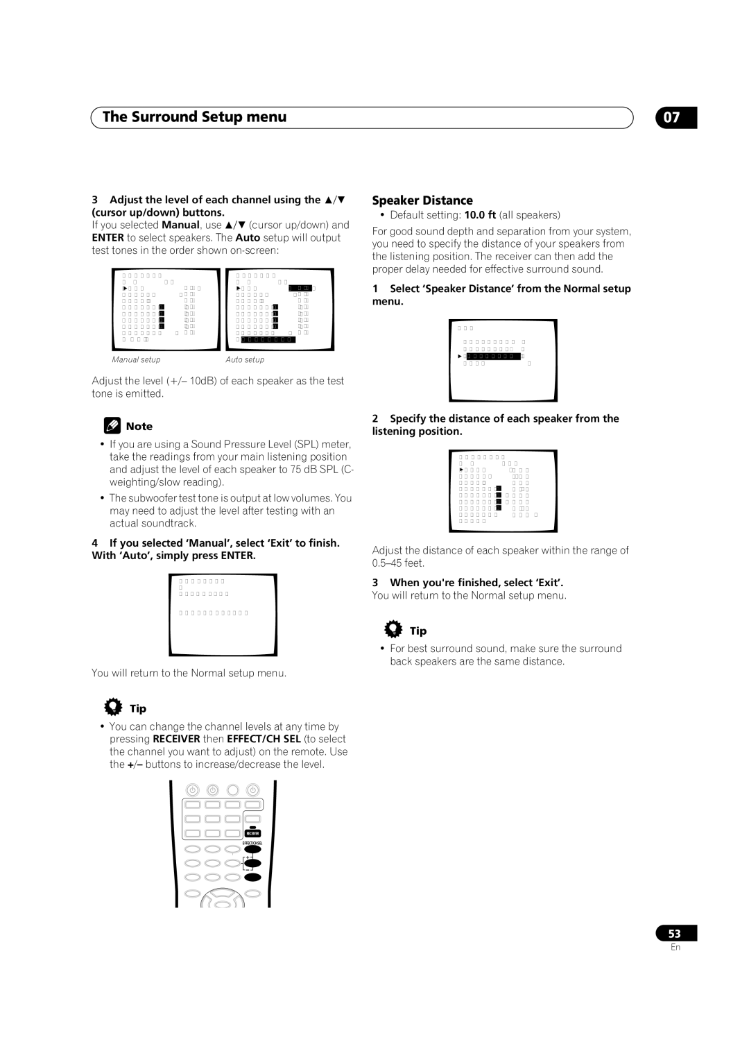 Pioneer VSX-9300TX manual Select ‘Speaker Distance’ from the Normal setup menu 